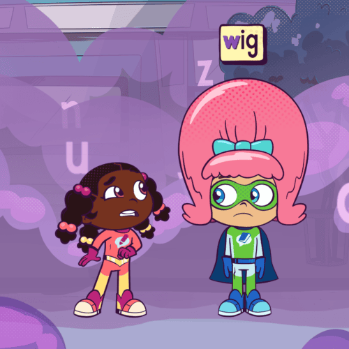 Super Why's Comic Book Adventures - two characters in a fog of letters